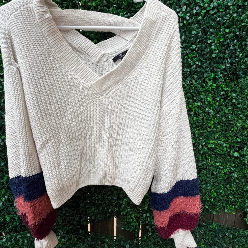 My Michelle V-Neck Sweater with Cream, Navy, and Burgundy Accents